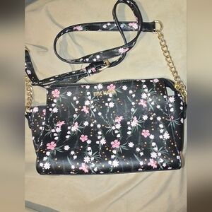 Steve Madden Black and Pink Floral Crossbody Bag